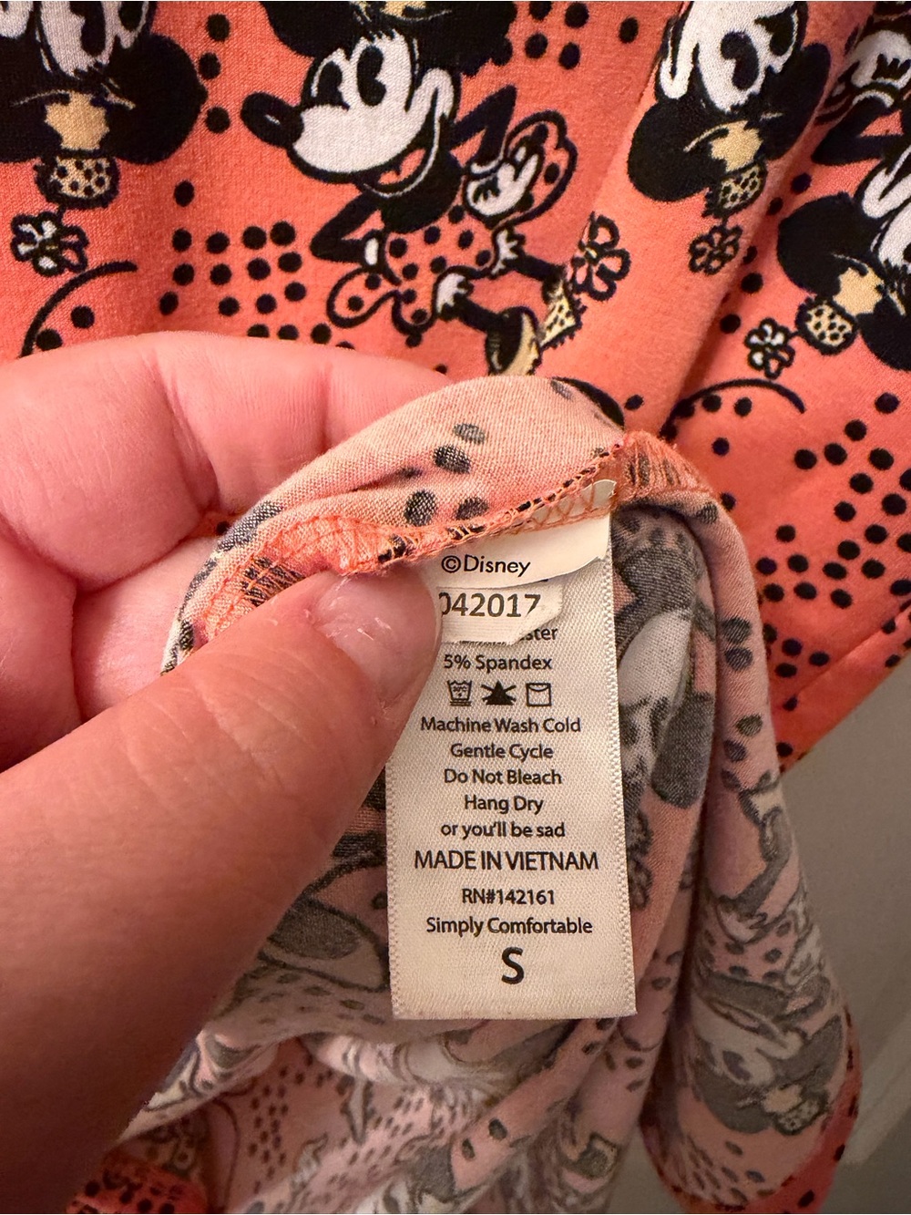 LuLaRoe Irma Small Disney Minnie Mouse Top Peach Orange with polka dots - Picture 6 of 8